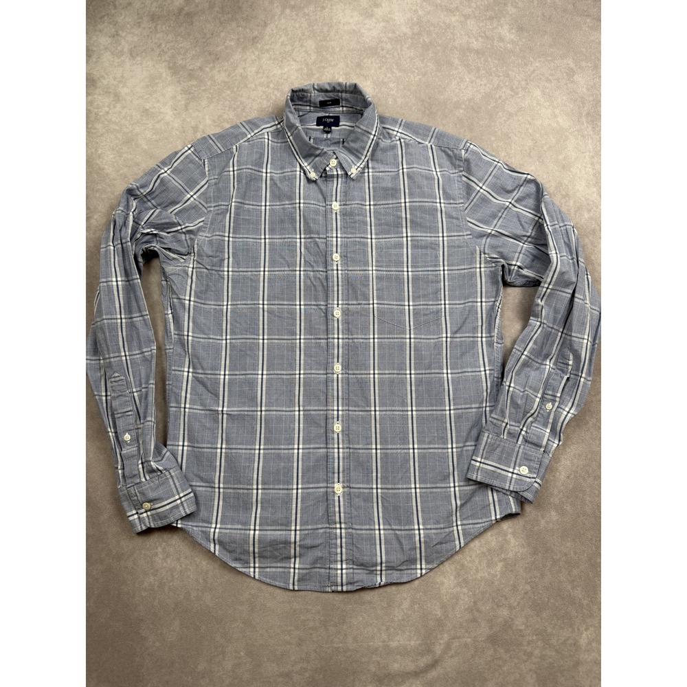 J Crew Shirt Mens Large Blue‎ White Plaid Button Down Slim Fit Casual Preppy